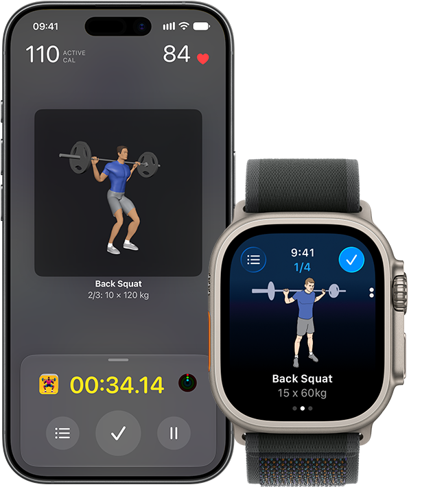 iPhone and Apple Watch running Reps & Sets logging a workout,